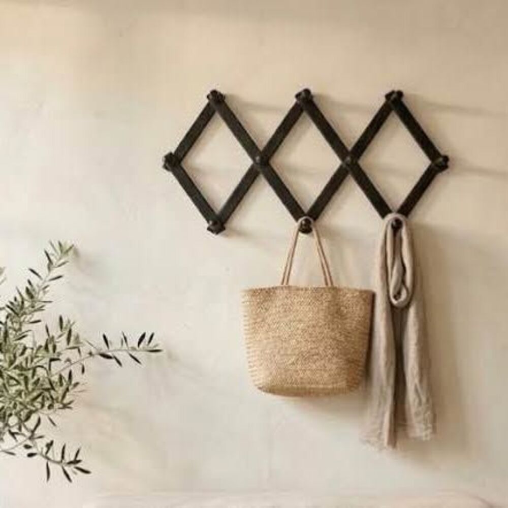 Vintage Black Wooden Accordion Wall Peg Rack